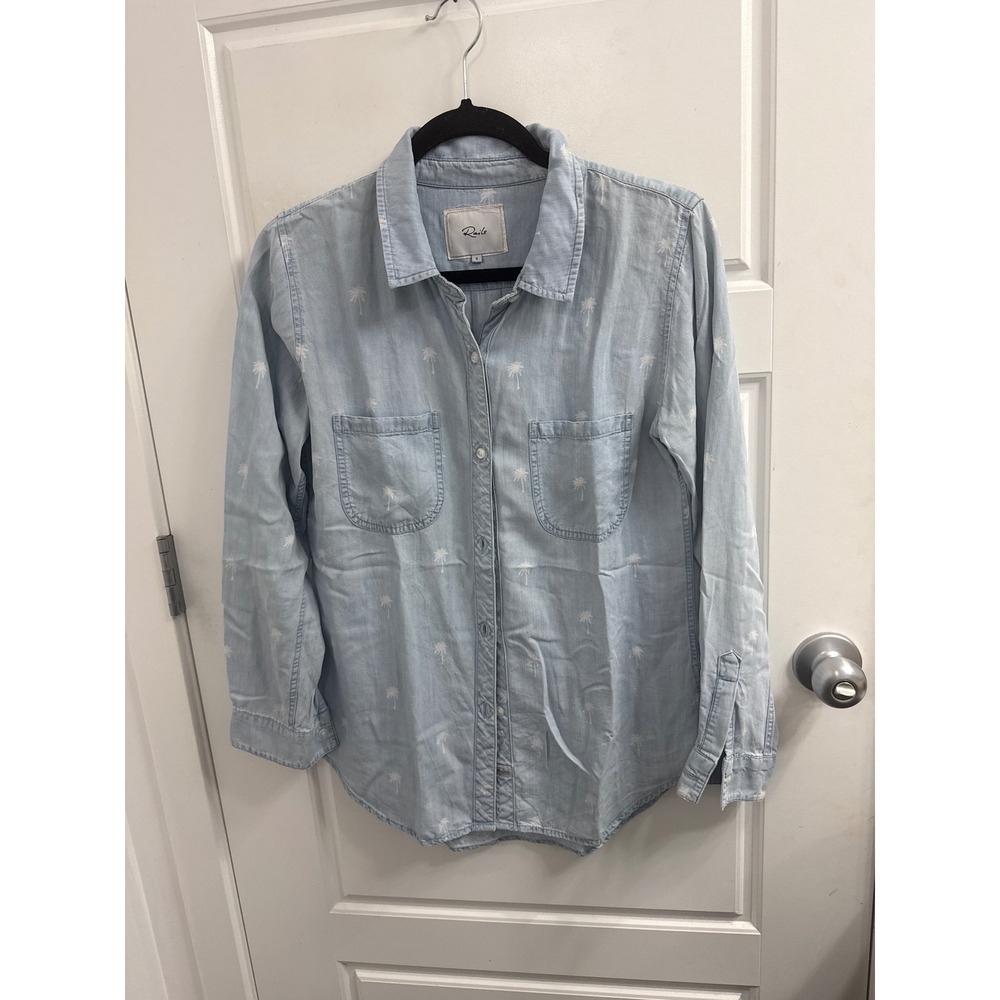 Rails Womens Light Blue Palm Tree Embroidered Button Down Shirt Small